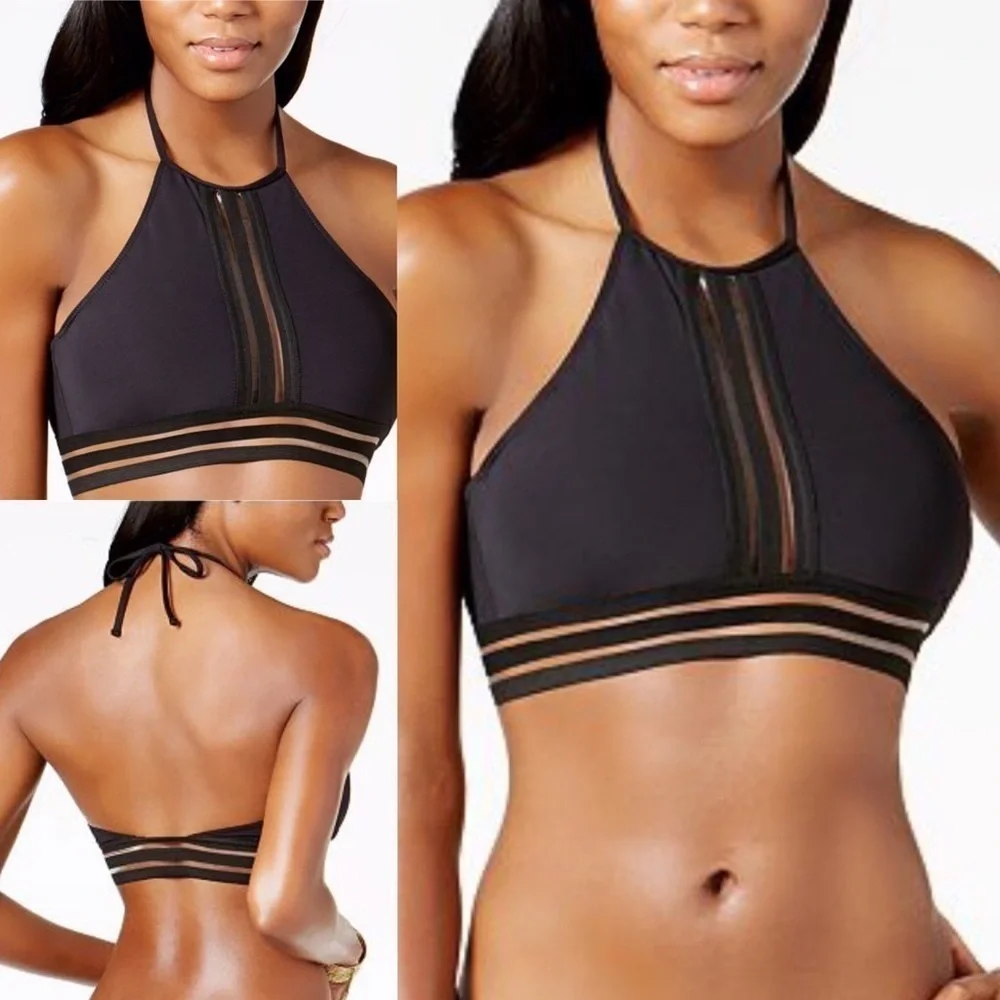 NWT Kenneth Cole Navy High Neck Bikini Top l Large